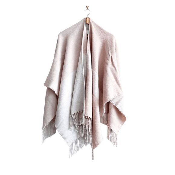 Soia & Kyo Women's Beige Pink Colorblock Fringed Poncho Cape One Size - Picture 1 of 8
